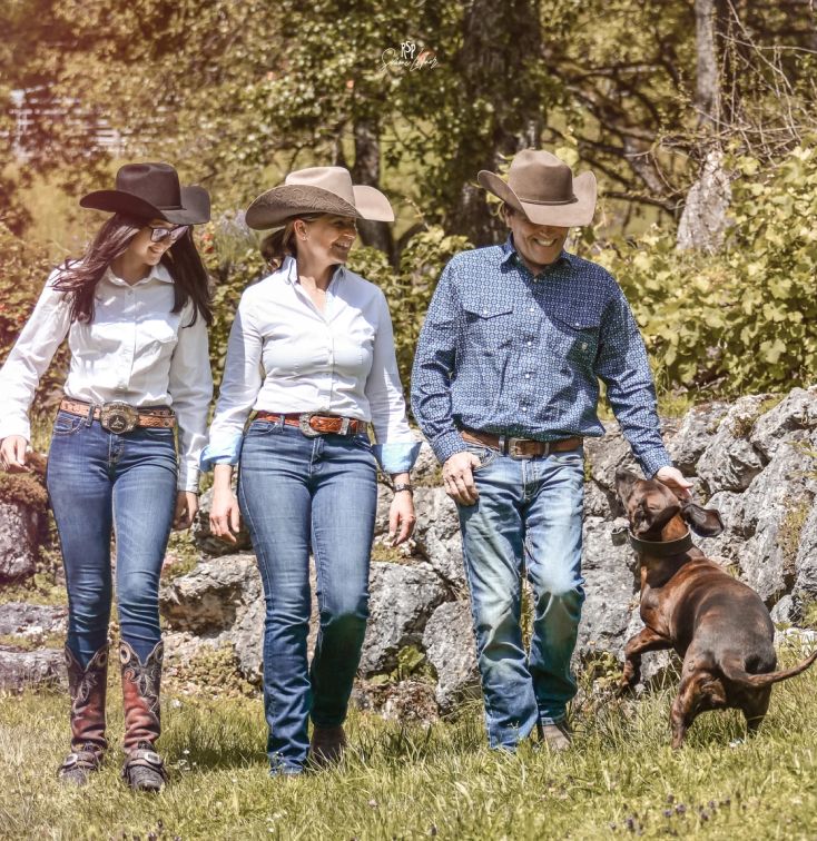 Family with a hunting dog
